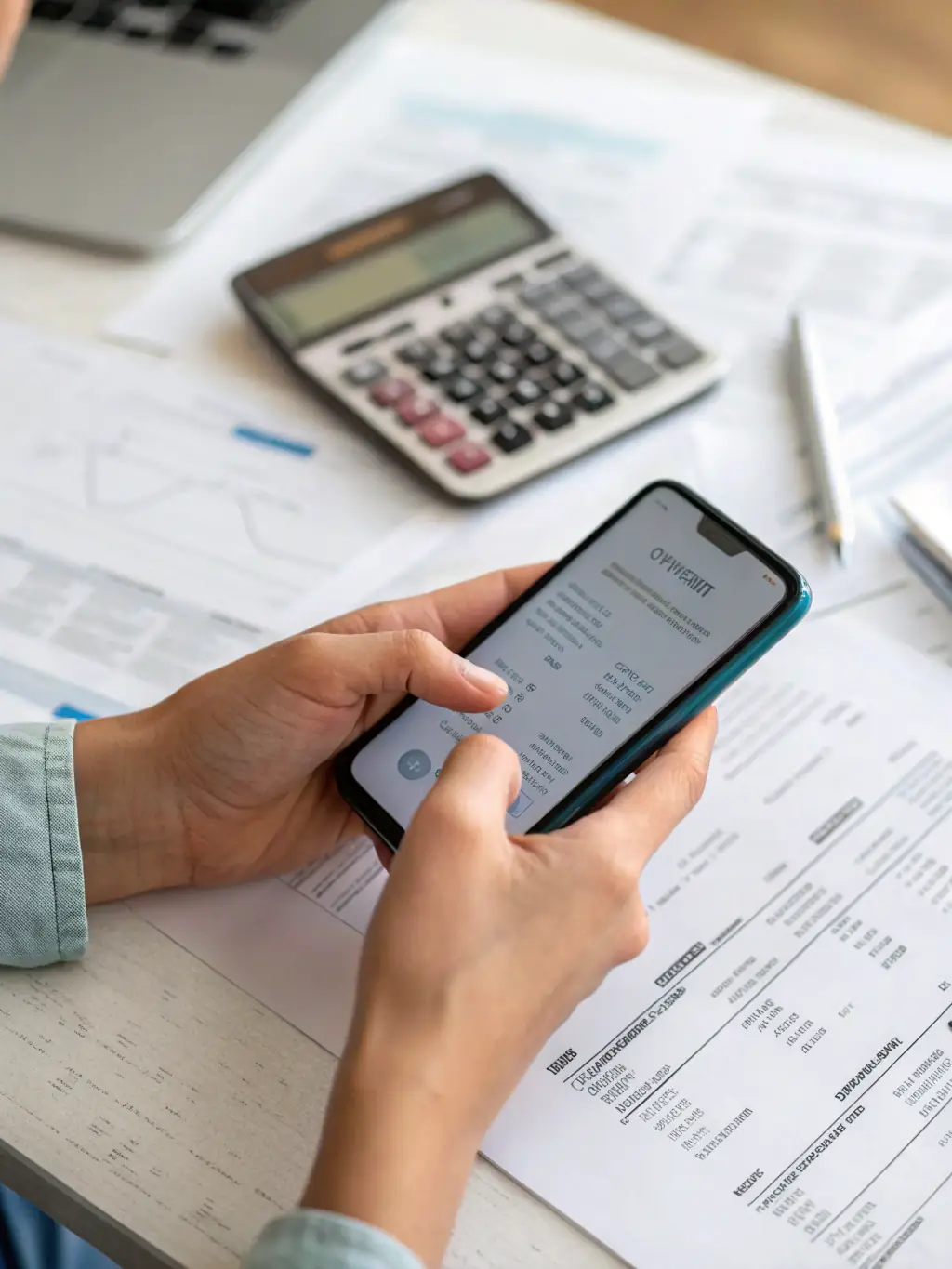A person using a budgeting app on their smartphone, with Swedish currency symbols visible in the interface.